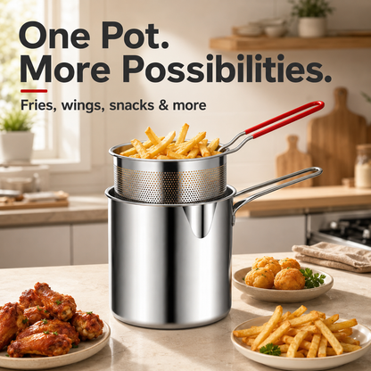 🍗Personal Mini Deep Fryer Set – Stainless Steel Pot with Lift-Out Draining Basket & Food