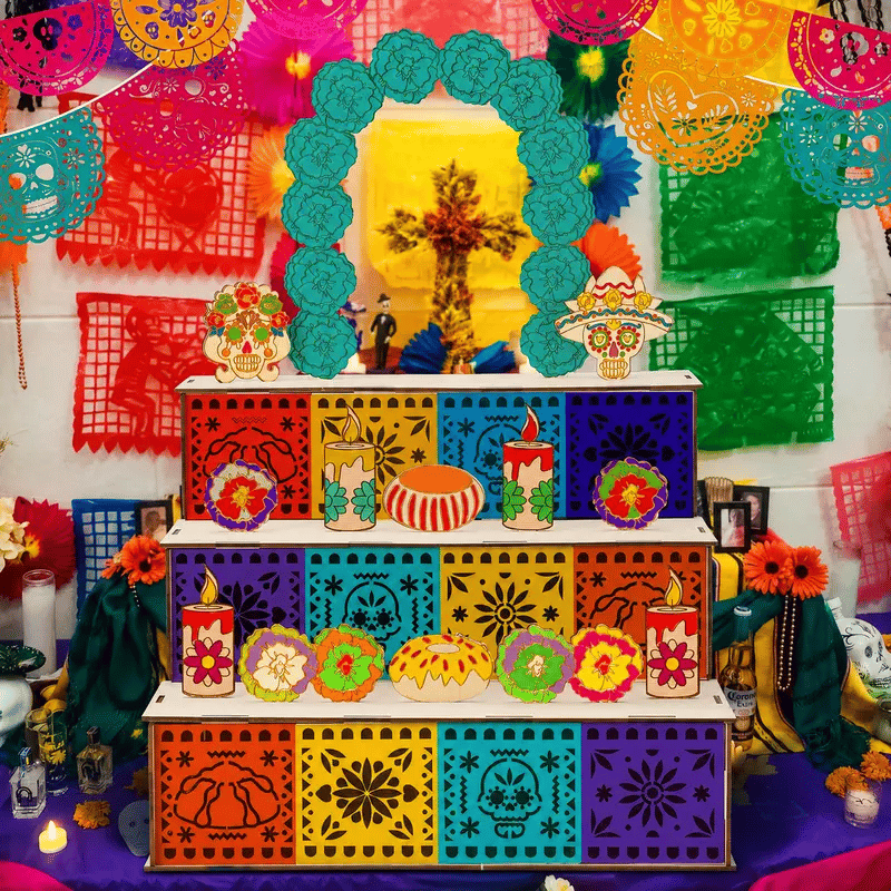🔥Last Day 49% OFF - 🎃Day of the Dead Wooden Altar Display Set | 💕Death is not the end of life, forgetting is