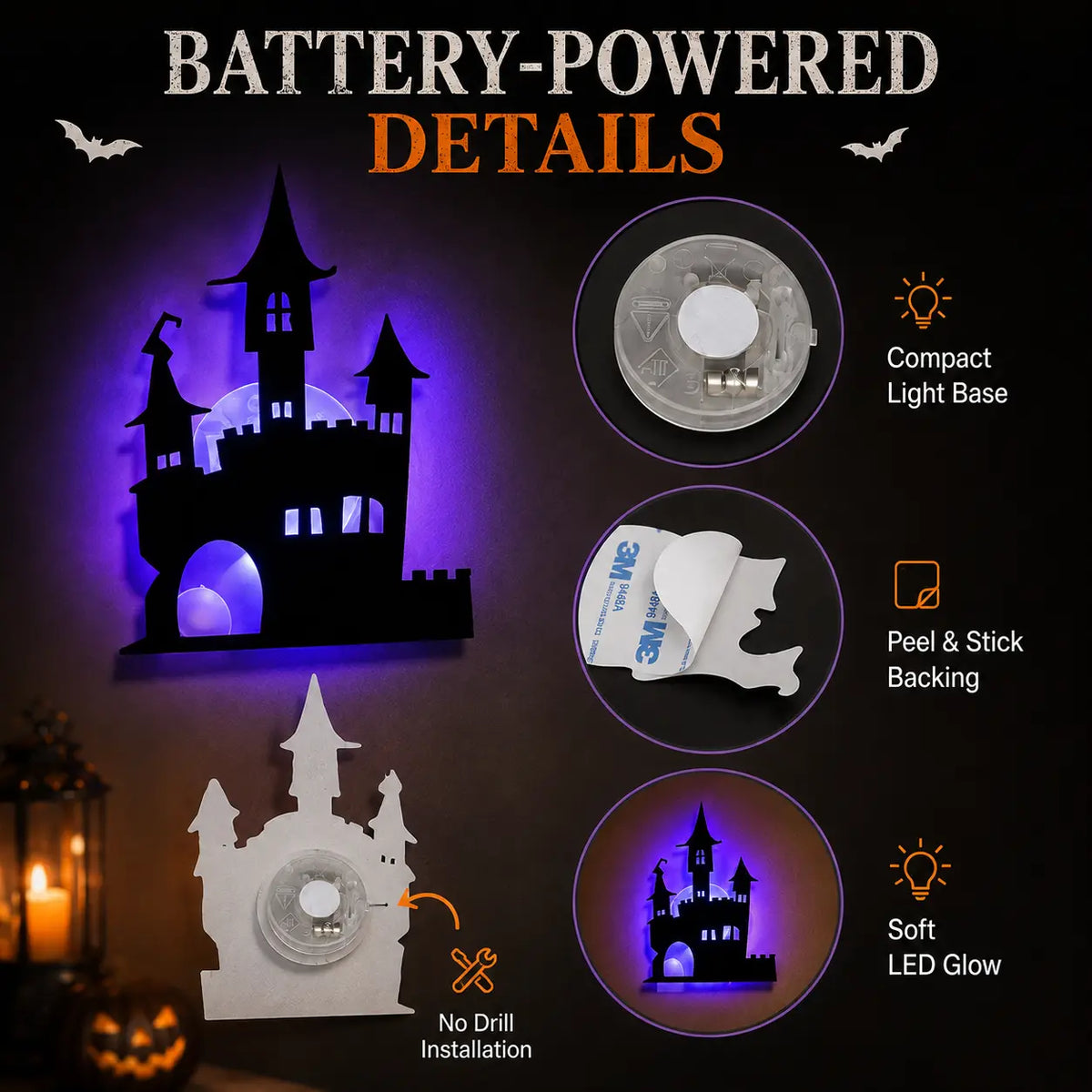 🎃Halloween LED Wall Decor Lights, Peel & Stick Battery Powered Silhouette Stickers