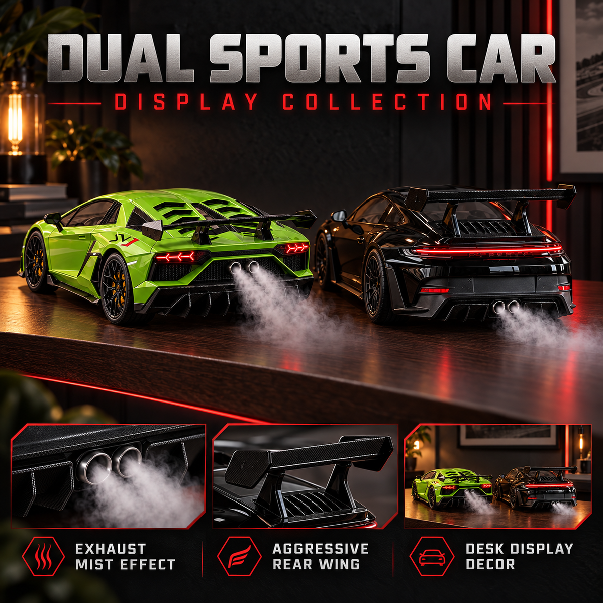🏎️ Track-Inspired Sports Car Display Model – Exhaust Mist Effect Collector Decor