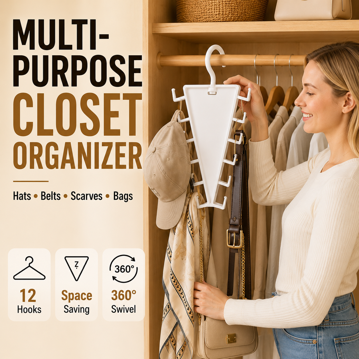 ✨ 12-Hook V-Shaped Closet Organizer – Save Space & Keep Accessories Tidy✨
