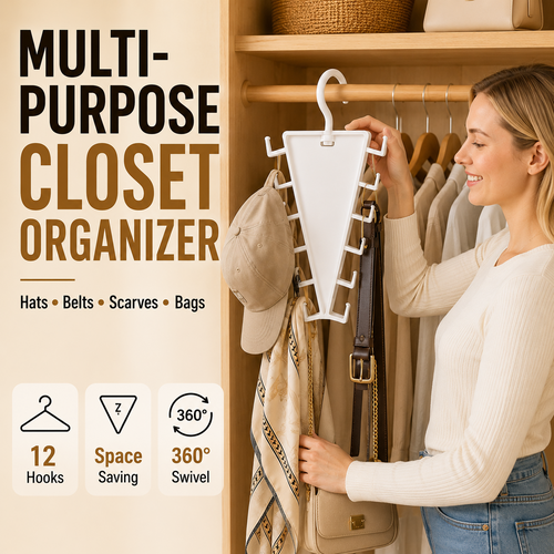 ✨ 12-Hook V-Shaped Closet Organizer – Save Space & Keep Accessories Tidy✨
