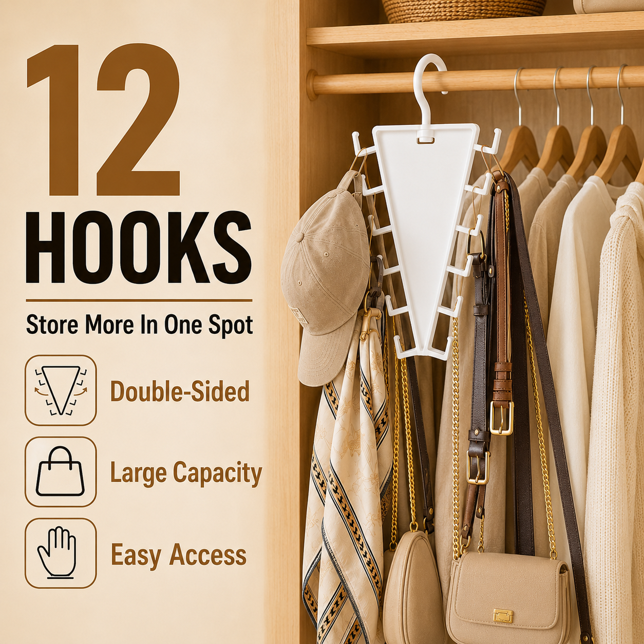 ✨ 12-Hook V-Shaped Closet Organizer – Save Space & Keep Accessories Tidy✨