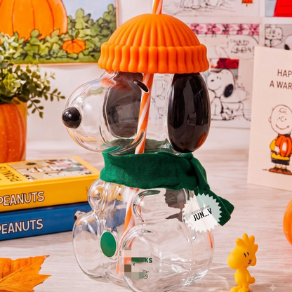 🧋 FALL FAVORITE   | Cute Character Cold Cup – 3D Glass Tumbler with Straw for Iced Coffee, Matcha & Cold Drinks