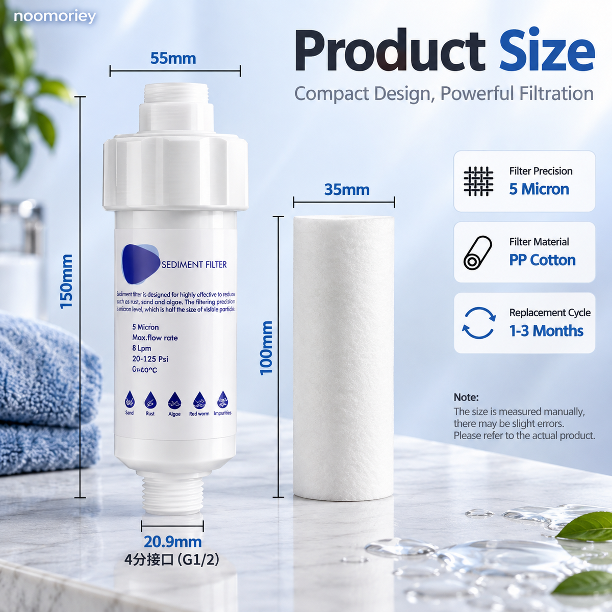 💧5-Micron Sediment Pre-Filter – Protects Appliances, G1/2 Fit
