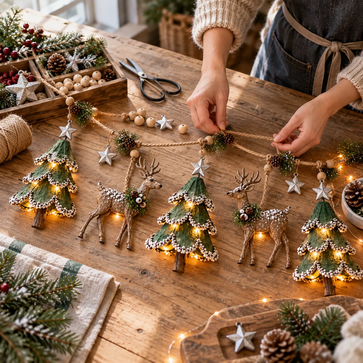 🦌🎄Lighted Woodland Christmas Garland