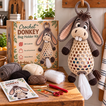 🐮Crochet Animal Bag Holder DIY Kit – Cute & Functional Hanging Storage Craft Kit