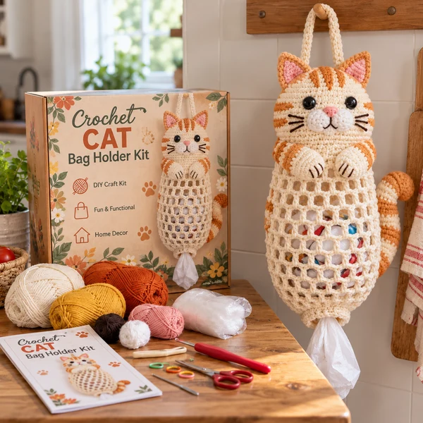 🐮Crochet Animal Bag Holder DIY Kit – Cute & Functional Hanging Storage Craft Kit