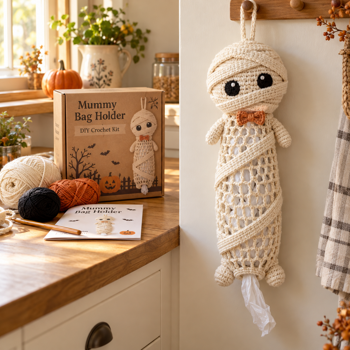 🐮Crochet Animal Bag Holder DIY Kit – Cute & Functional Hanging Storage Craft Kit