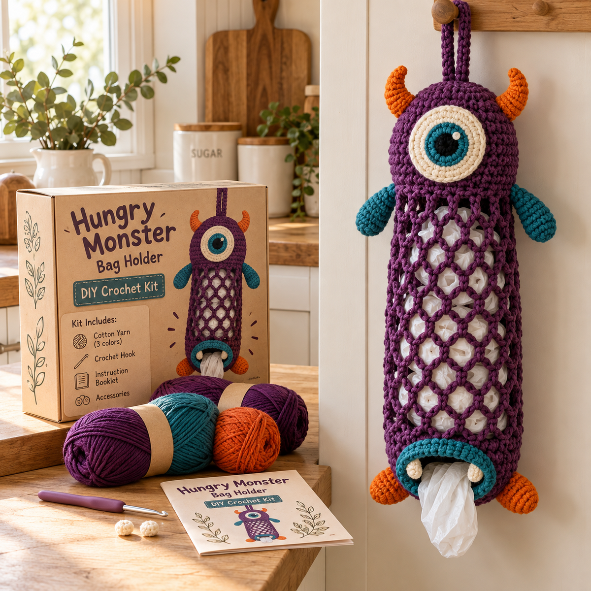 Crochet Animal Bag Holder DIY Kit – Cute & Functional Hanging Storage Craft Kit