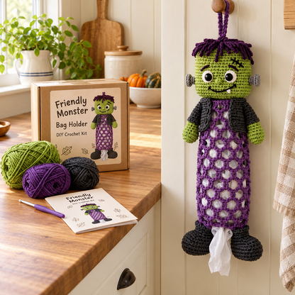 🐮Crochet Animal Bag Holder DIY Kit – Cute & Functional Hanging Storage Craft Kit