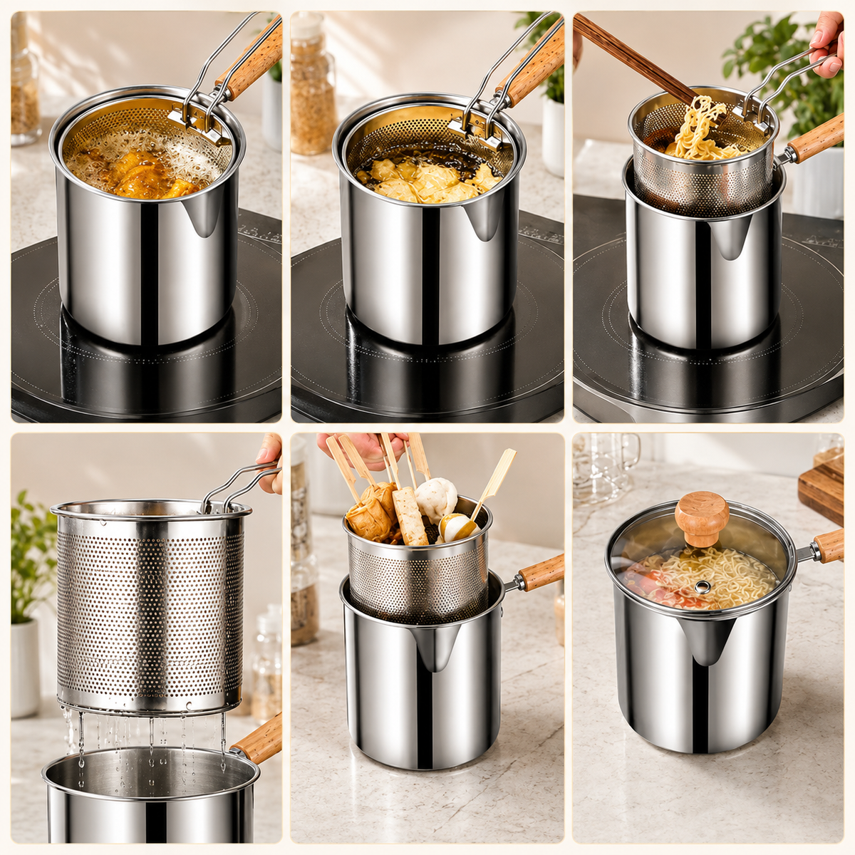 🍗Personal Mini Deep Fryer Set – Stainless Steel Pot with Lift-Out Draining Basket & Food