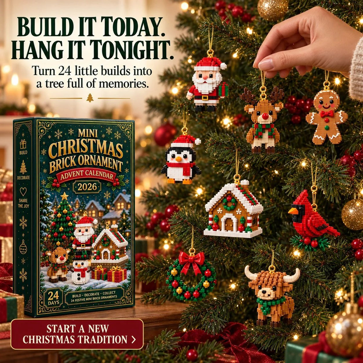 ⏳ Last day to save 50% – 🎄 24-Day Mini Christmas Ornament Advent Calendar | buildable designs with hanging loops 🧱