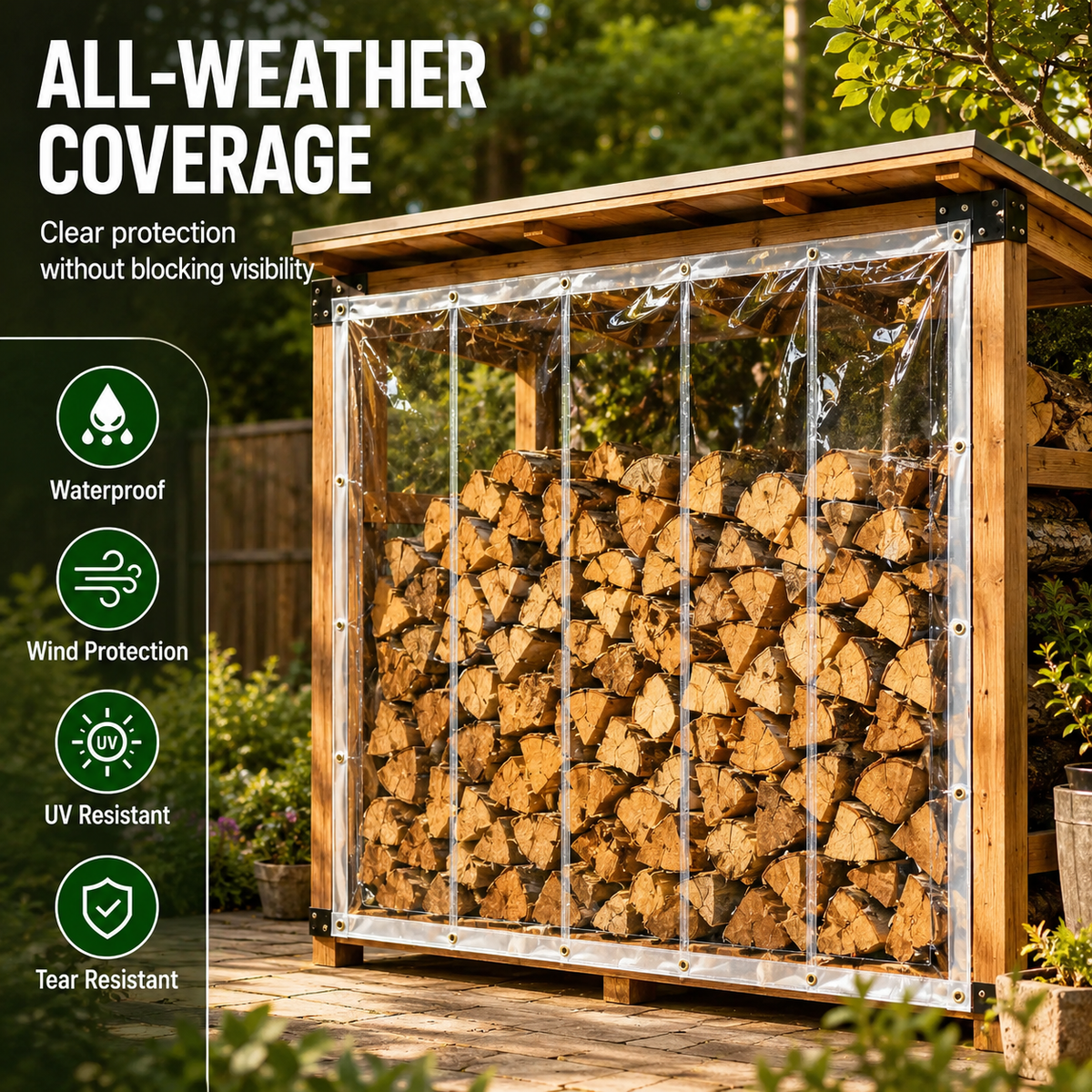 ☀️Clear Waterproof PE Tarp, Transparent Outdoor Cover with Metal Grommets🛡️