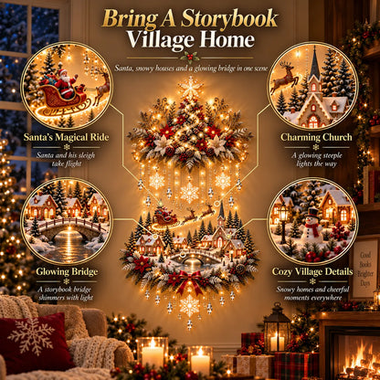 ⭐⭐ Illuminated Christmas Tree & Village Wall Hanging | Cascading Warm Lights for Living Rooms, Entryways & Staircases ✨