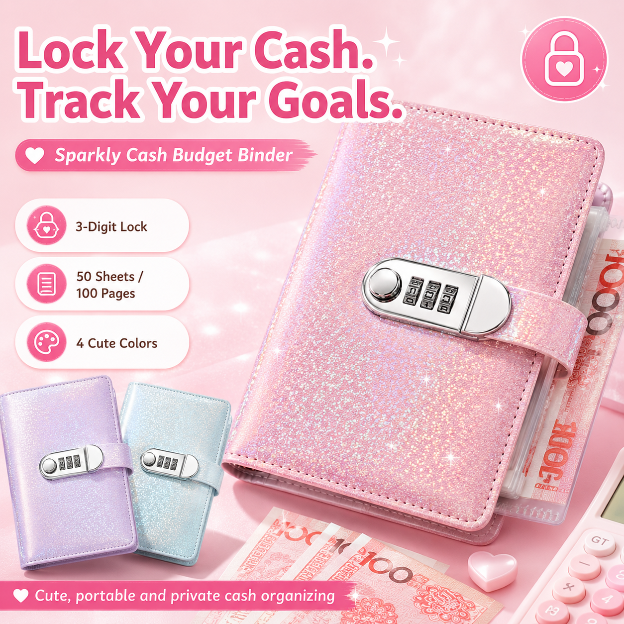 💰 Lockable Cash Savings Binder with 100 Pages