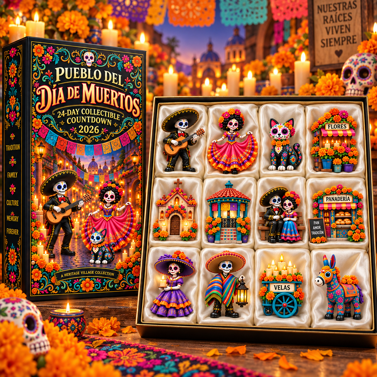 ⚡Pueblo del Día de Muertos 2026 – 24-Day Day of the Dead Collectible Countdown Calendar with 24 Unique Miniatures