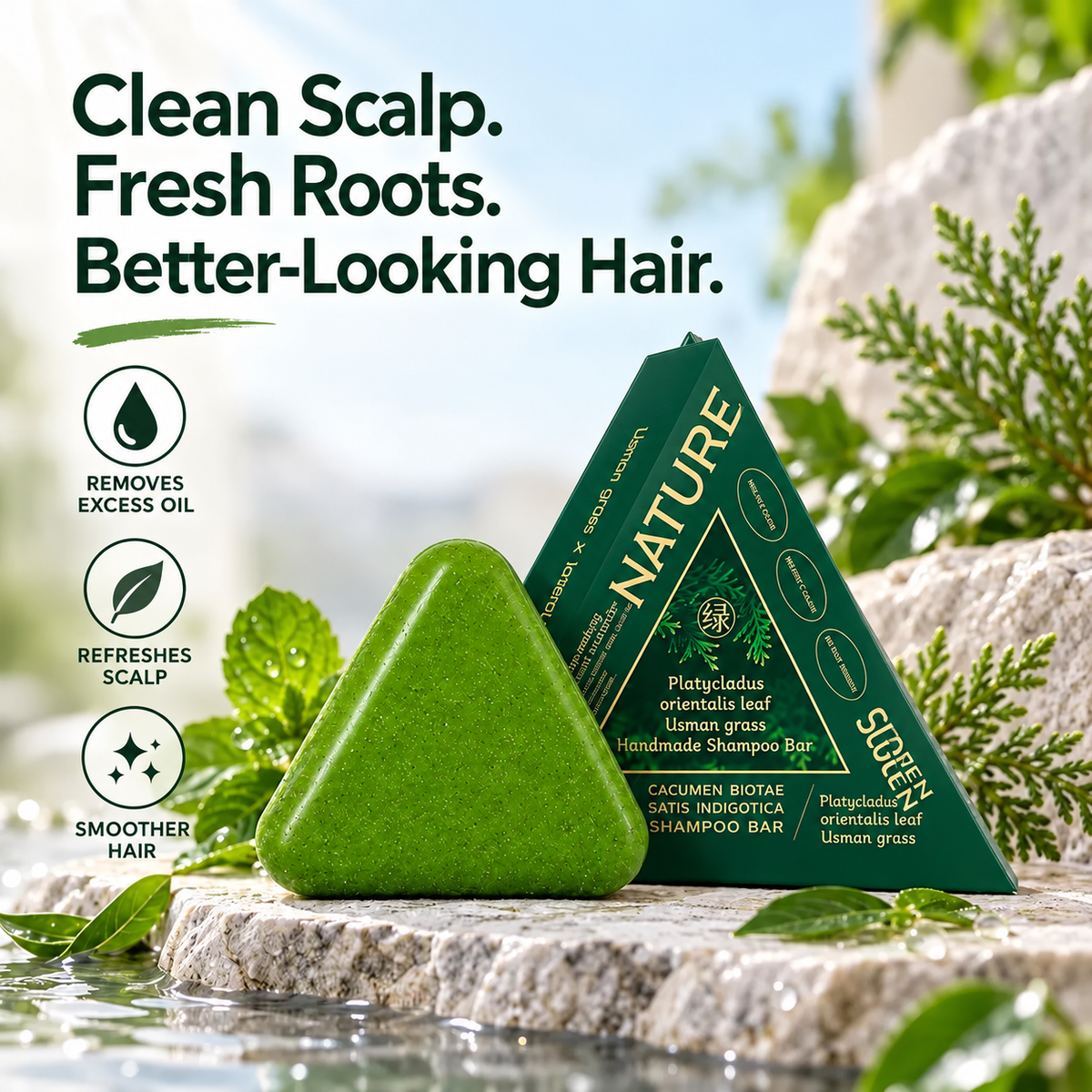 🫧Herbal Seven Green Triangle Shampoo Bar