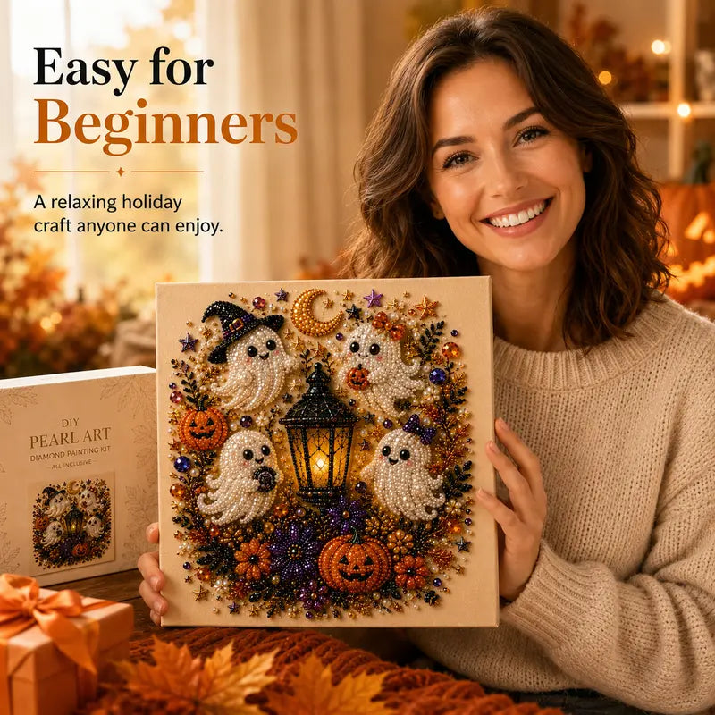 🧙🏼‍♀️Spooky-Cute Ghost Pearl Art DIY Kit – 8" × 8" Halloween Diamond Painting