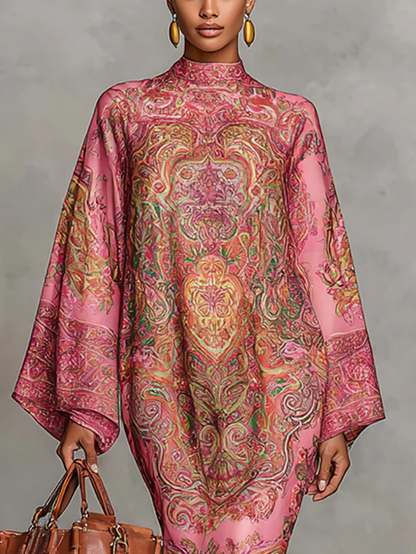 Plus Size Urban Paisley Printing Midi Dress