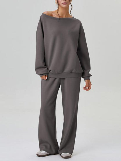 Women's Off-Shoulder Long Sleeve Top & Wide-Leg Pants Set