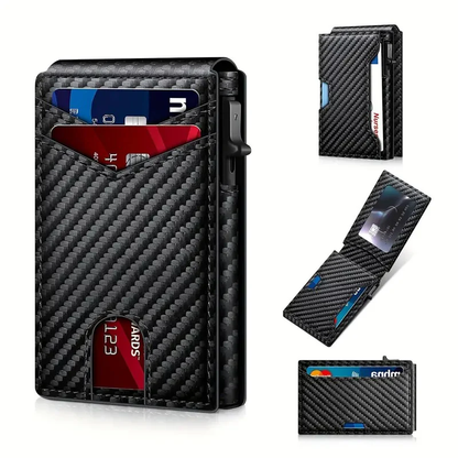 🔥Slim Pop-Up RFID Wallet for Men – Secure Aluminum Card Holder with Cash Slot & ID Window