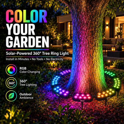 🌈 Solar RGB Tree Ring Light – 7-Color Outdoor Landscape Uplighting