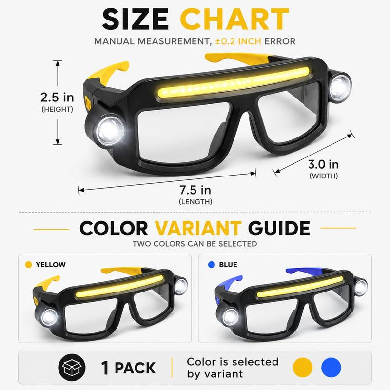 💡Hands-Free LED Work Glasses with Wide Front Beam, Side Lights & Over-Glasses Fit