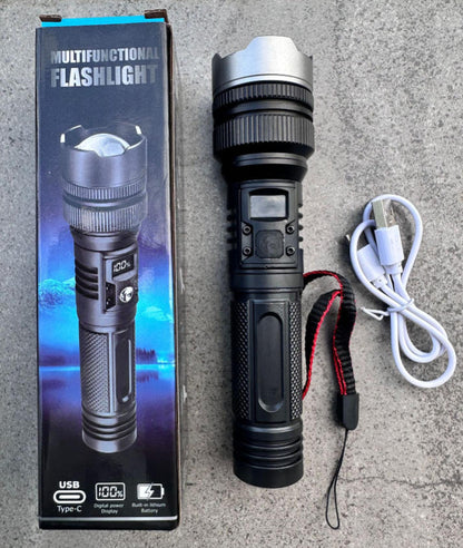 🔥50% Off! 💎 High-power flashlight: features an aluminum alloy heat-dissipating head and a telescopic zoom design for powerful, concentrated light; also functions as a power bank and includes a digital battery level display.