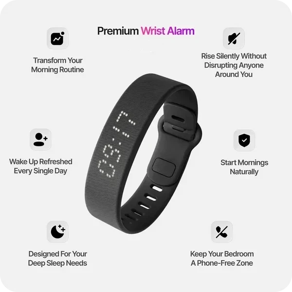 ⌚ Silent Vibration Alarm Clock – Wrist-Worn Wearable Wake-Up Device for Heavy Sleepers, Partner-Friendly Quiet Alarm with 2 Intensity Levels, 3 Alarms & 14+ Day Battery