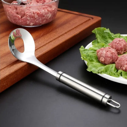 🥄Stainless Steel Meatball Maker Spoon, Non-Stick Meat Ball Extrusion Scoop, Easy Squeeze Meatball Mold for Fish Balls, Shrimp Paste