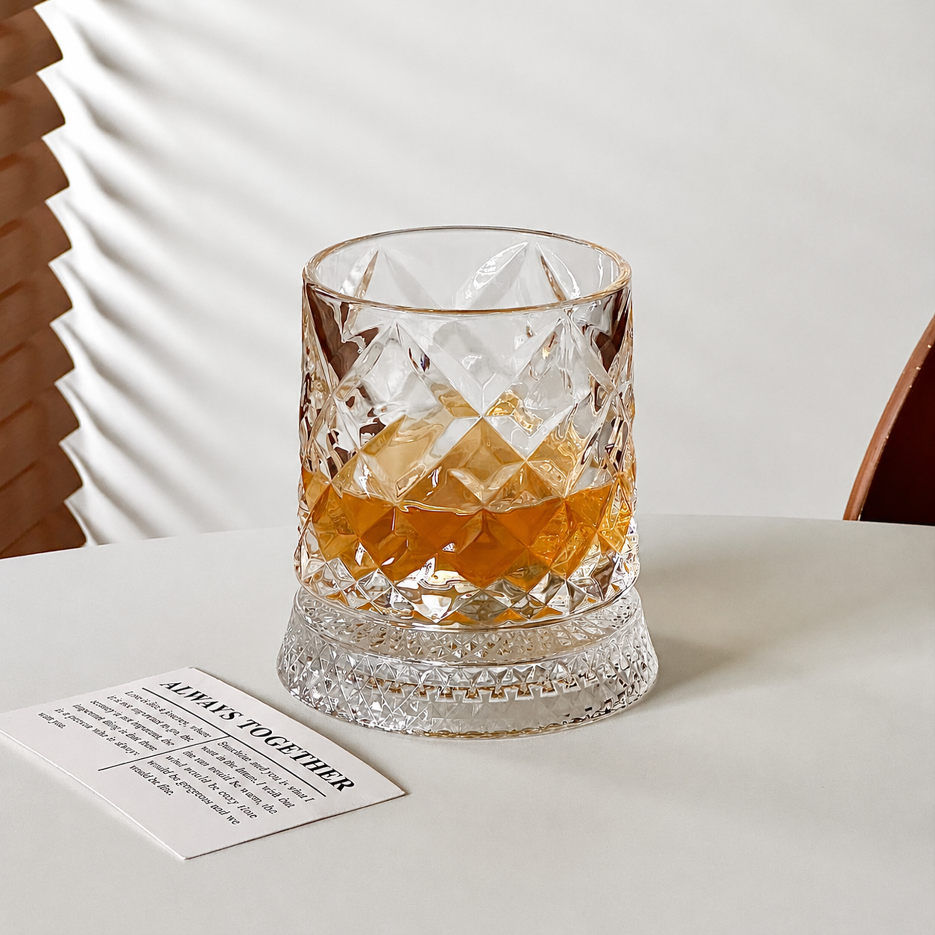 🥃 Luxurious 360° Rotating Crystal Glass — Starburst-Faceted, Stress-Relieving Whiskey & Red Wine Tumbler(300ml)