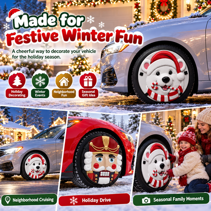 🎄✨16-inch Christmas 3D Wheel Covers – Festive Polar Bear & Nutcracker Car Decor