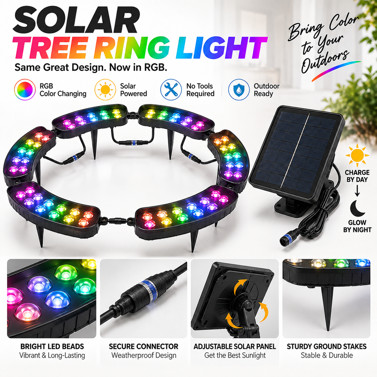🌈 Solar RGB Tree Ring Light – 7-Color Outdoor Landscape Uplighting