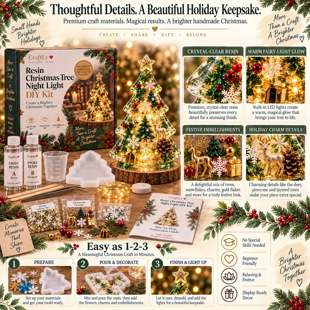 🎄Beginner-Friendly Resin Christmas Tree Night Light DIY Kit✨