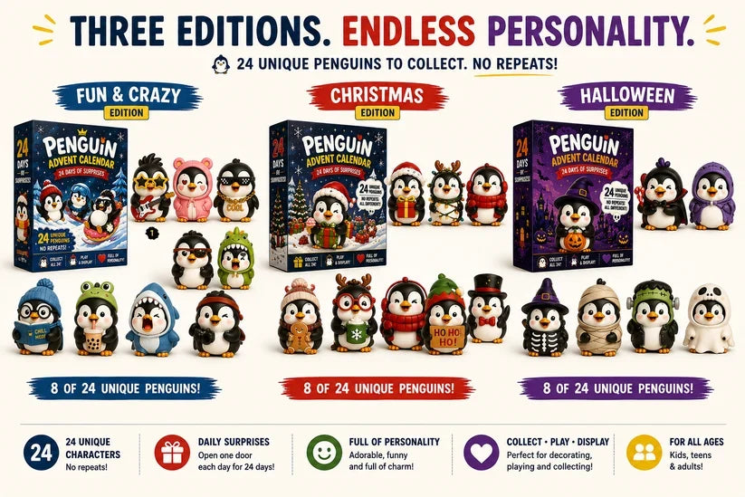 🎁🐧 24 Days of Penguin Surprises Advent Calendar – 24 Unique Penguins, 3 Fun Editions