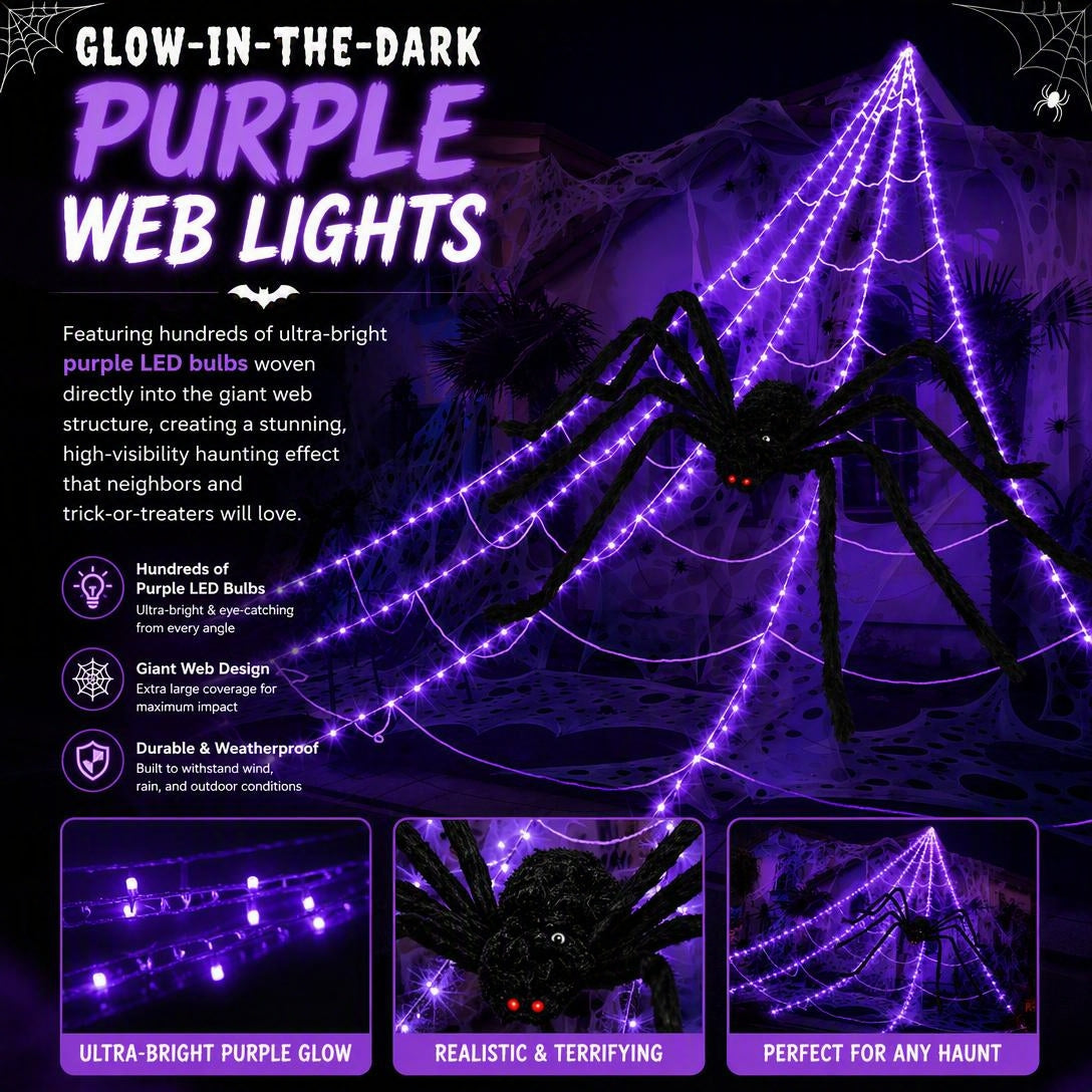 🎃 🕷️Halloween Hot Sellers 👻Halloween glowing spider web lights--🥰