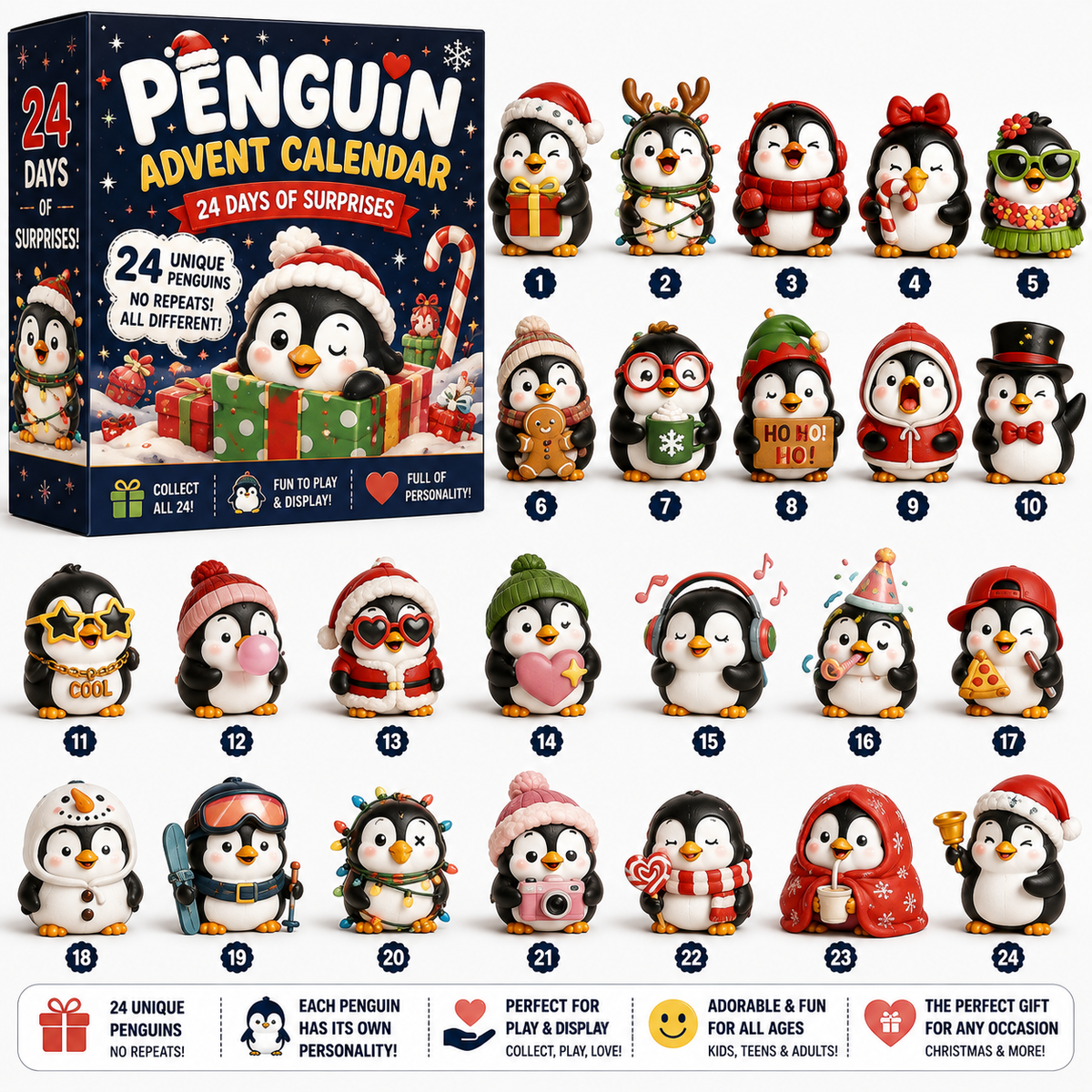 🎁🐧 24 Days of Penguin Surprises Advent Calendar – 24 Unique Penguins, 3 Fun Editions