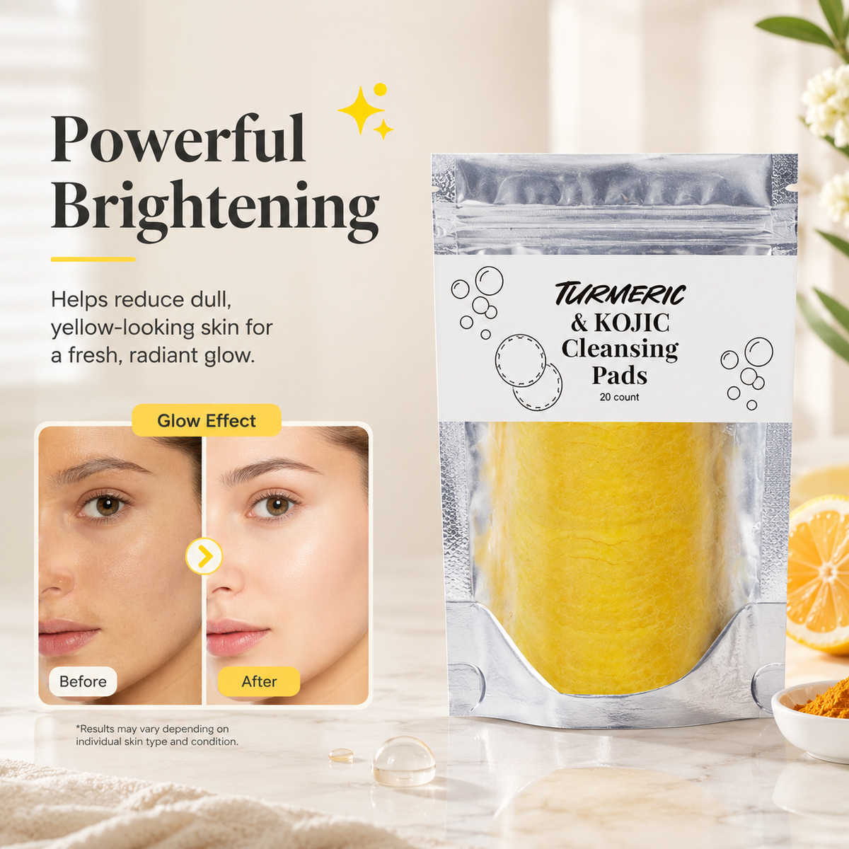 🔥 Natural Turmeric & Kojic Acid Gentle Face Cleansing Pads🔥