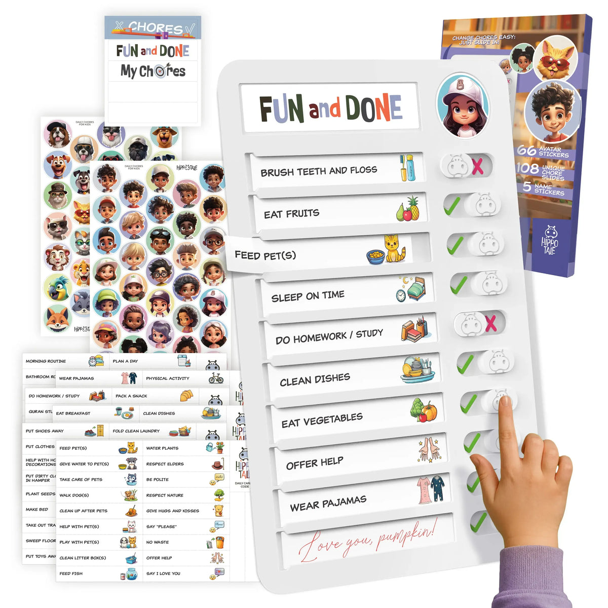 Kids Daily Routine & Chore Chart – Visual Sliding Checklist with 108 Task Cards & Stickers