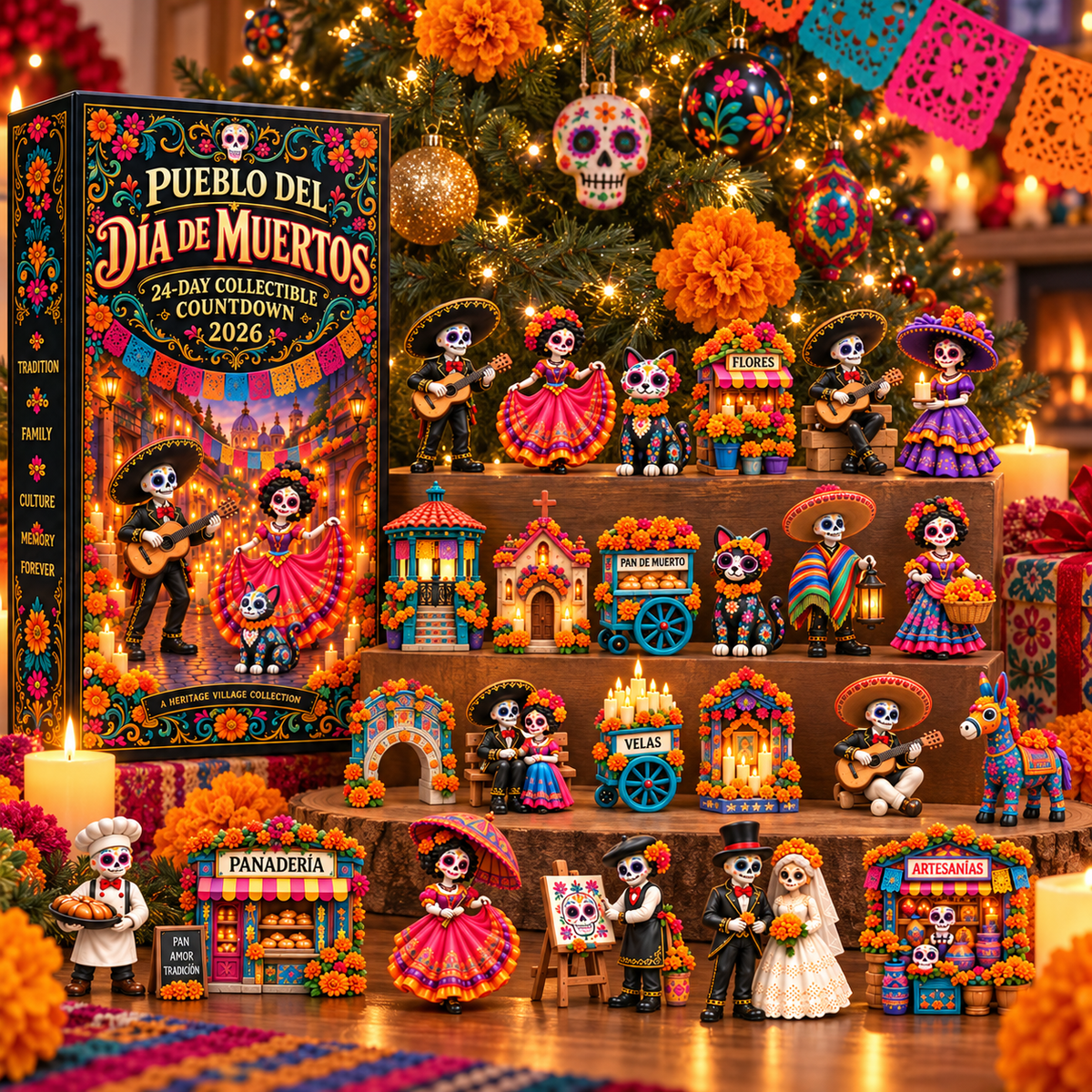 ⚡Pueblo del Día de Muertos 2026 – 24-Day Day of the Dead Collectible Countdown Calendar with 24 Unique Miniatures