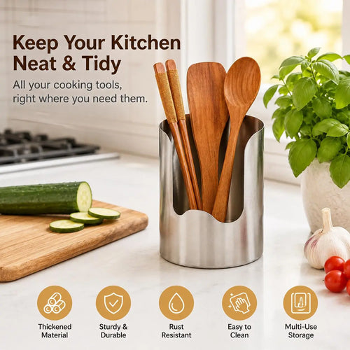 🍳✨ Stainless Steel Kitchen Utensil Holder – Countertop Organizer 🥄