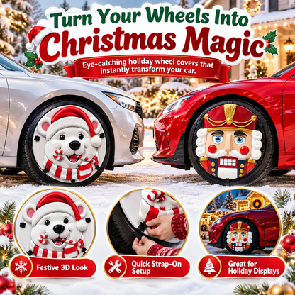 🎄✨16-inch Christmas 3D Wheel Covers – Festive Polar Bear & Nutcracker Car Decor