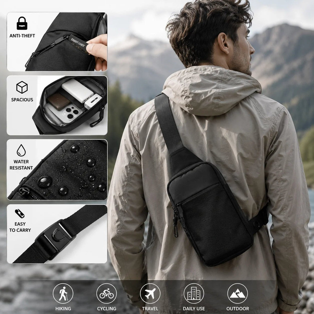 ⭐Anti-Theft Everyday Sling Bag – Lightweight Crossbody Travel Pack