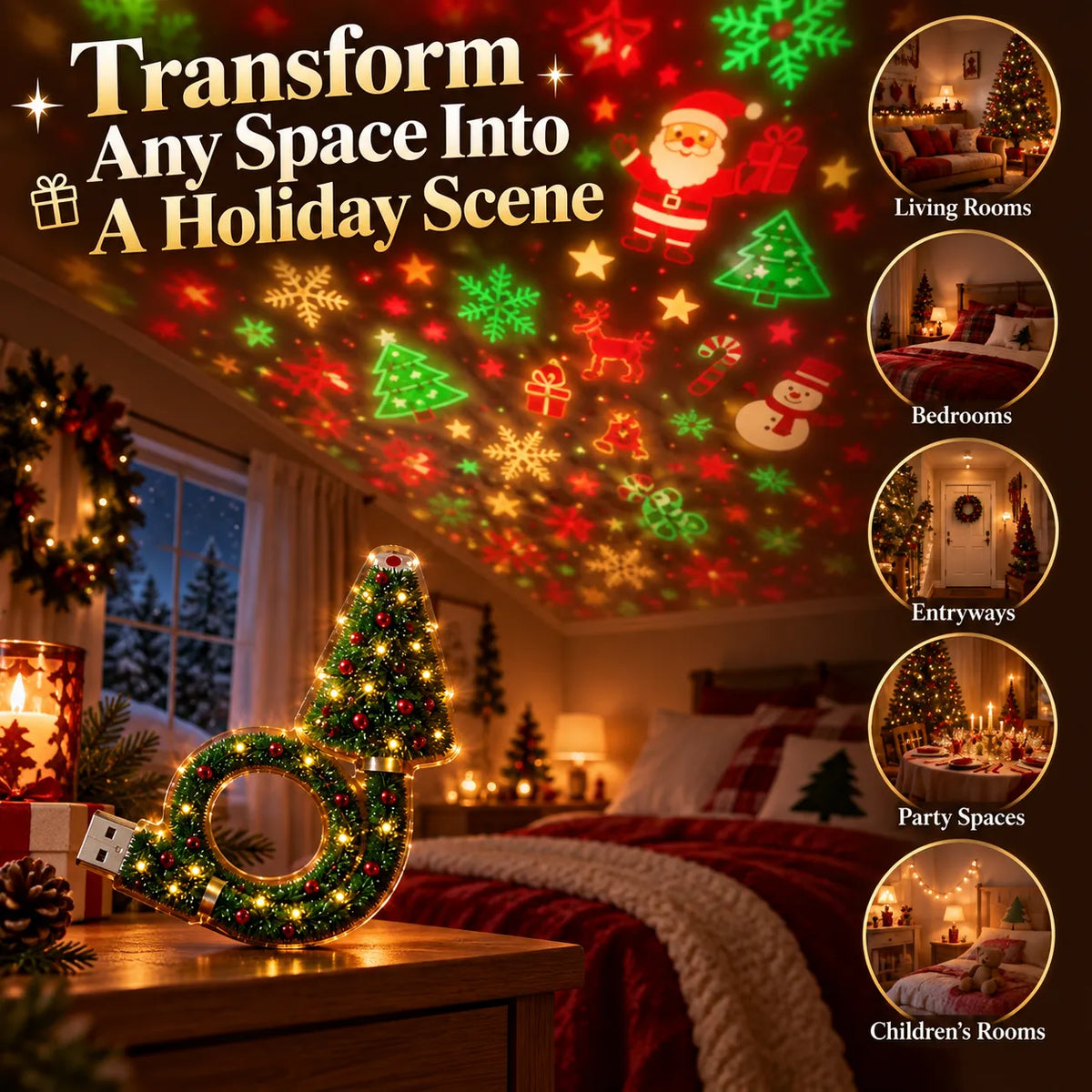 🎁Christmas Ceiling Projection Light – 6 Magical Holiday Designs In One Lamp