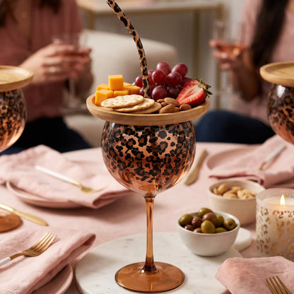 Leopard Print Wine Glass & Snack Charcuterie Set