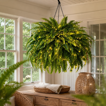 ⚡Glowing Boston Fern with Lights - No watering, No fading