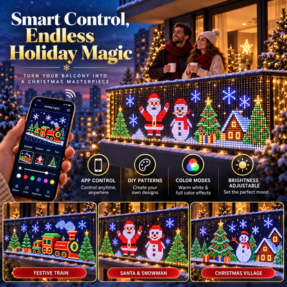 🎄 Smart RGB Pixel Curtain Lights – App-Controlled Animated Holiday Display for Balcony & Window Decor-1.6m*1.6m
