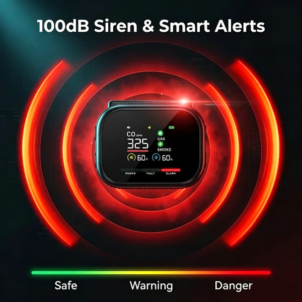 🛡️ Smart 6-in-1 Gas Detector – CO Smoke & Gas Leak Alarm With LCD Display