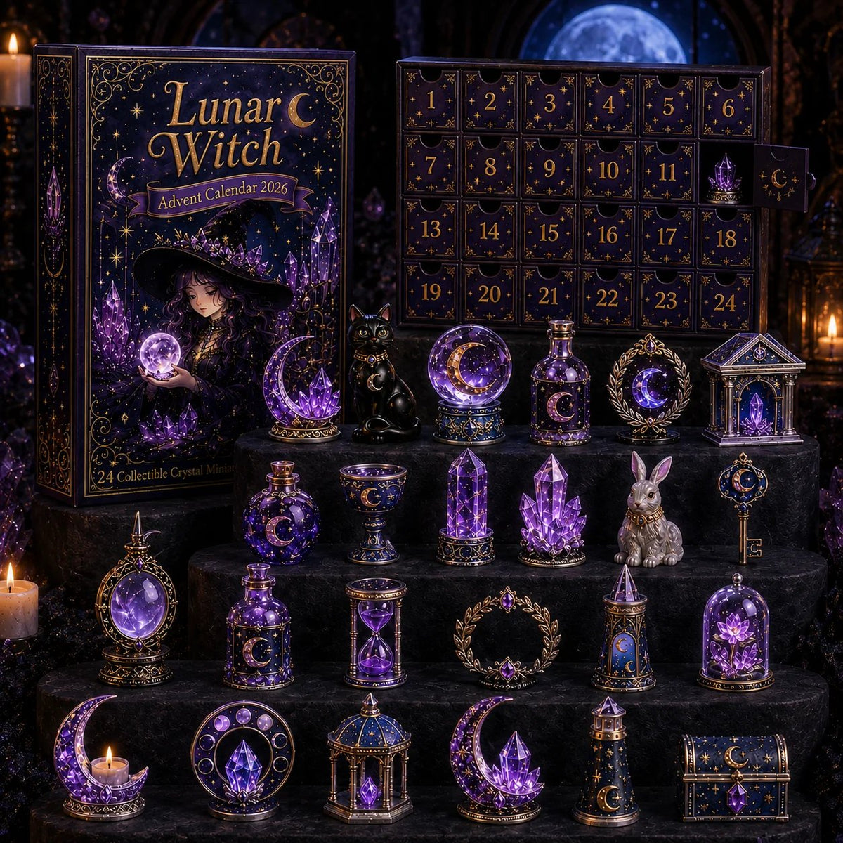 🏆Limited Time Sale 49% OFF🎄🔮Lunar Witch Advent Calendar 2026 – 24 Enchanted Crystal Miniatures for a Magical Moonlit Countdown